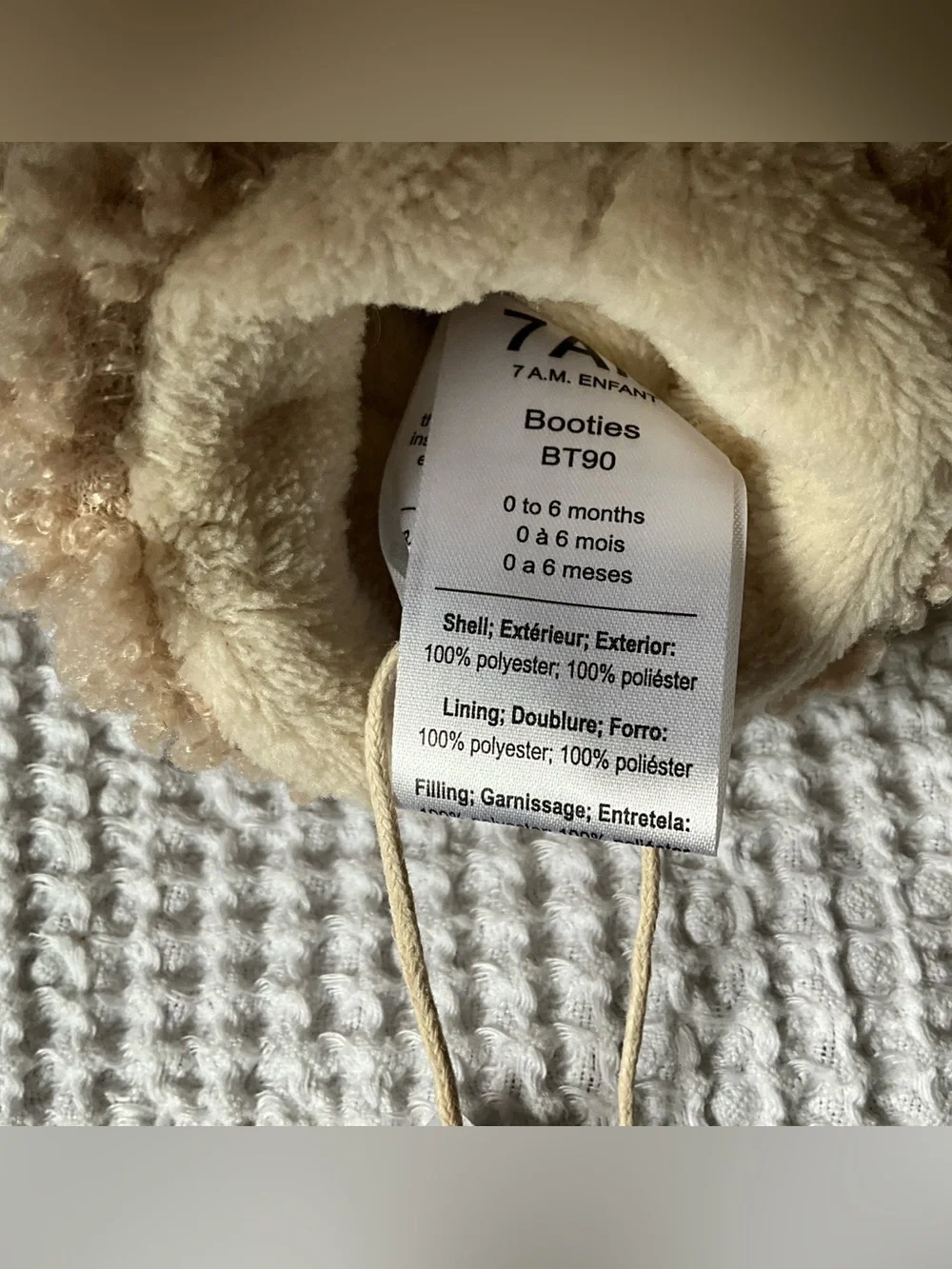 7AM Paris Teddy Sherpa Baby Booties - Beige 0-6 months